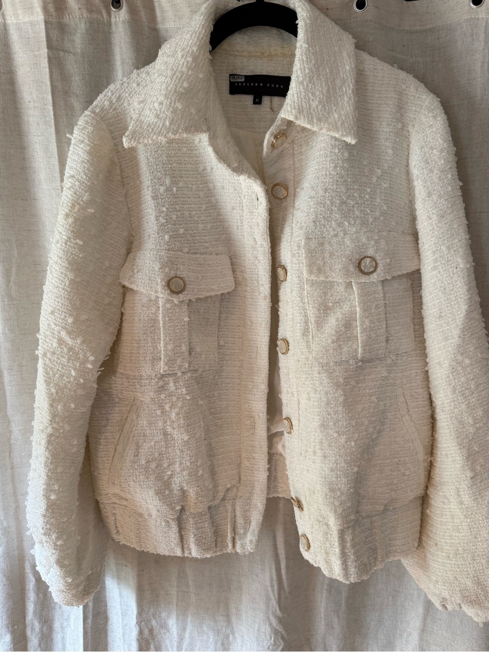 Endless Rose Cream Bouclé Teddy Jacket with Gold Buttons